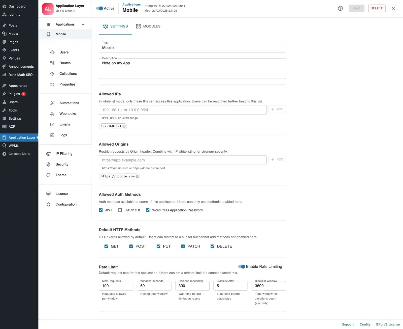 Application Settings