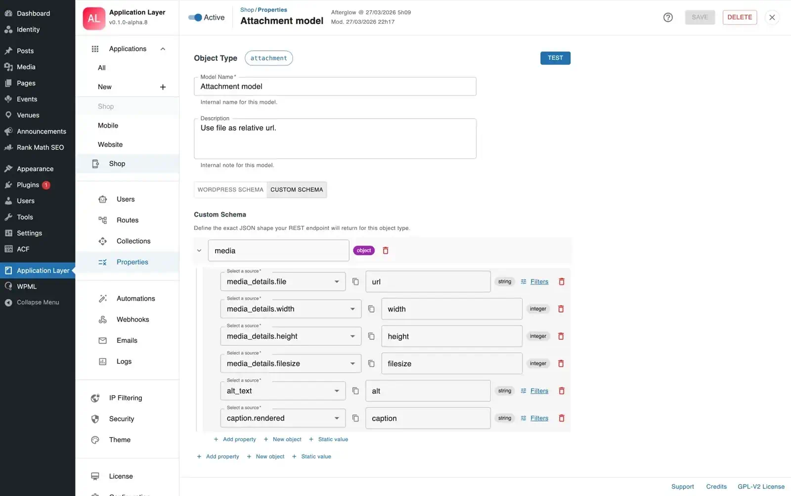 Properties β Custom Schema