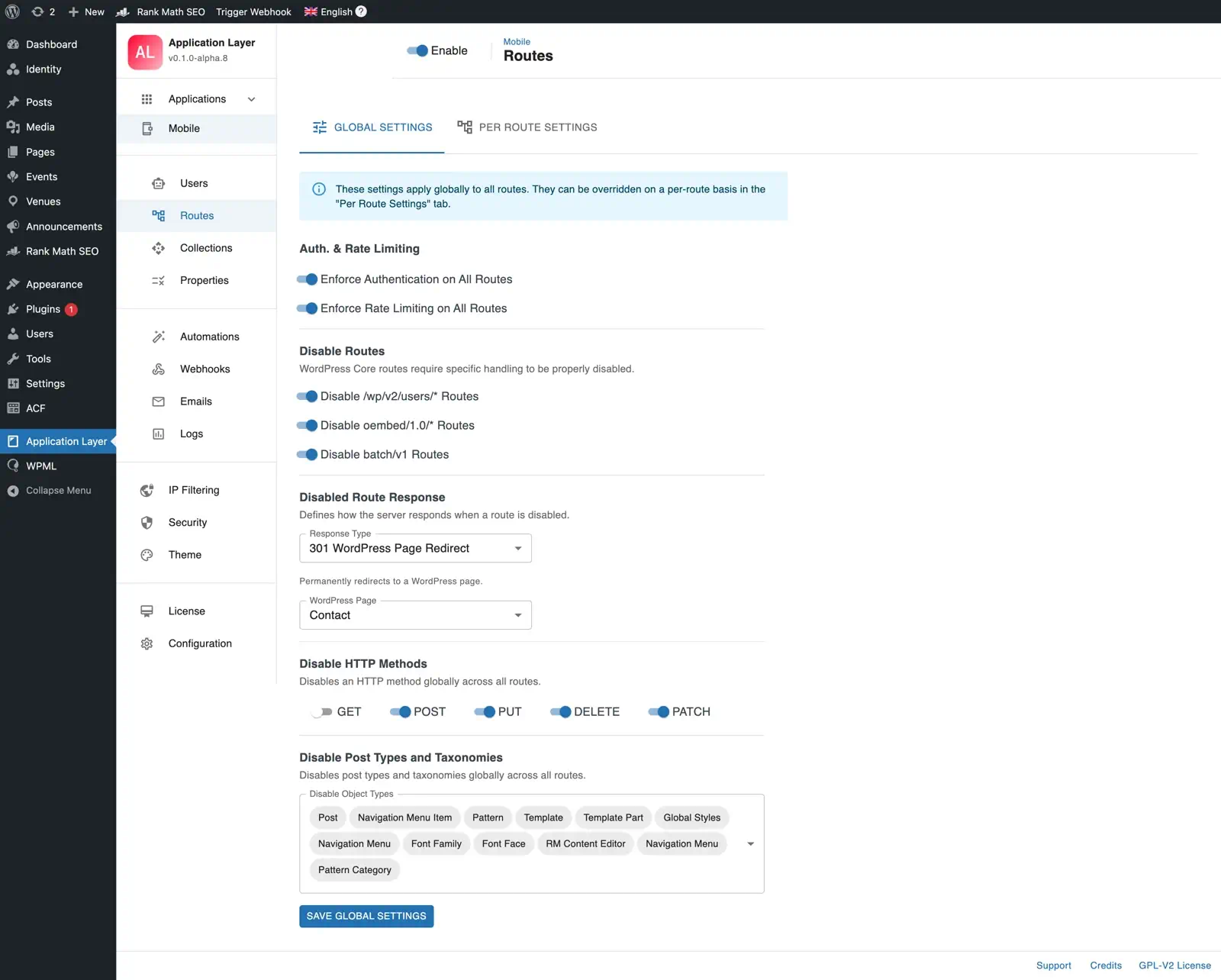 Routes β Global Settings
