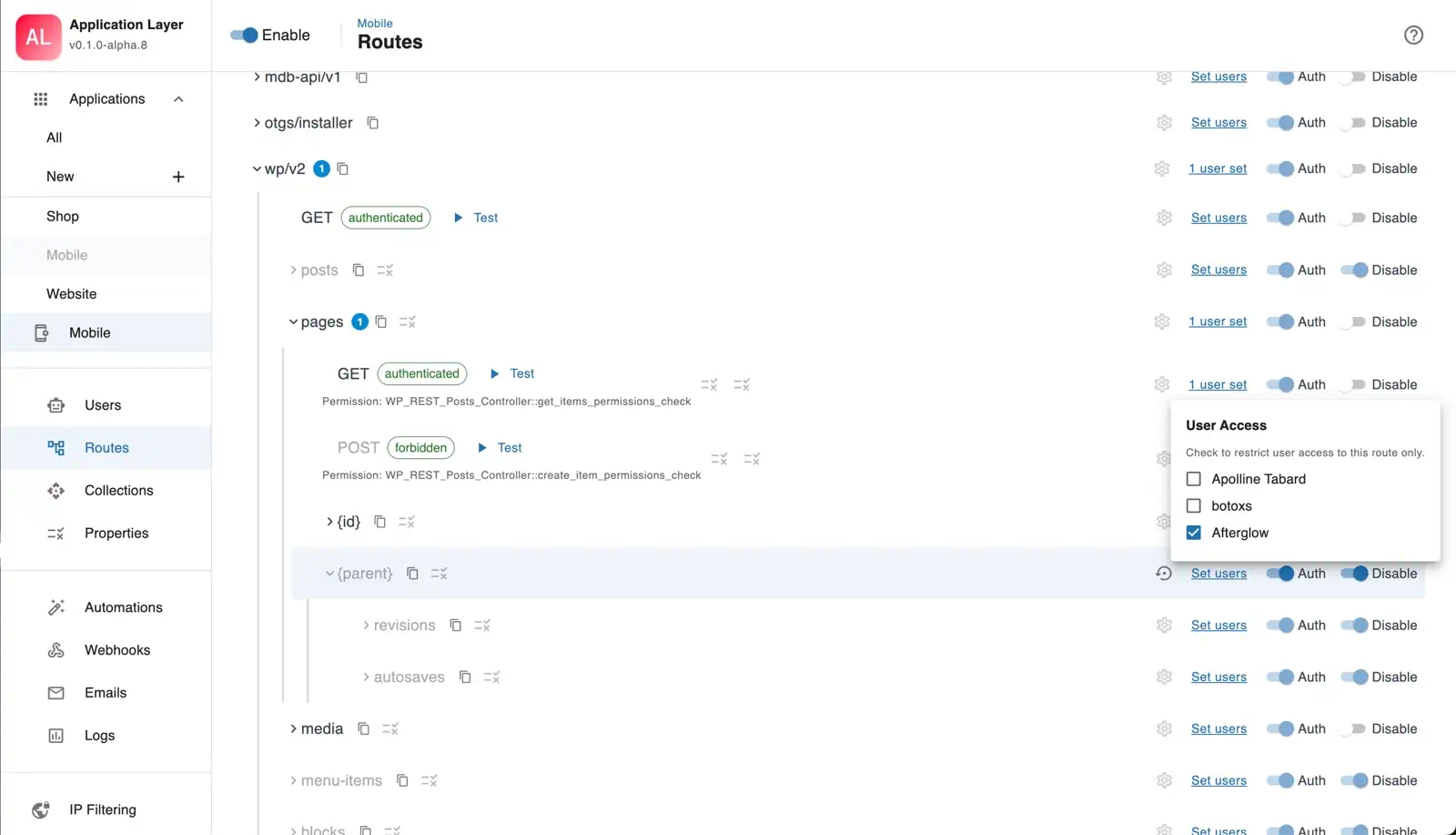 WordPress Application Layer admin interface